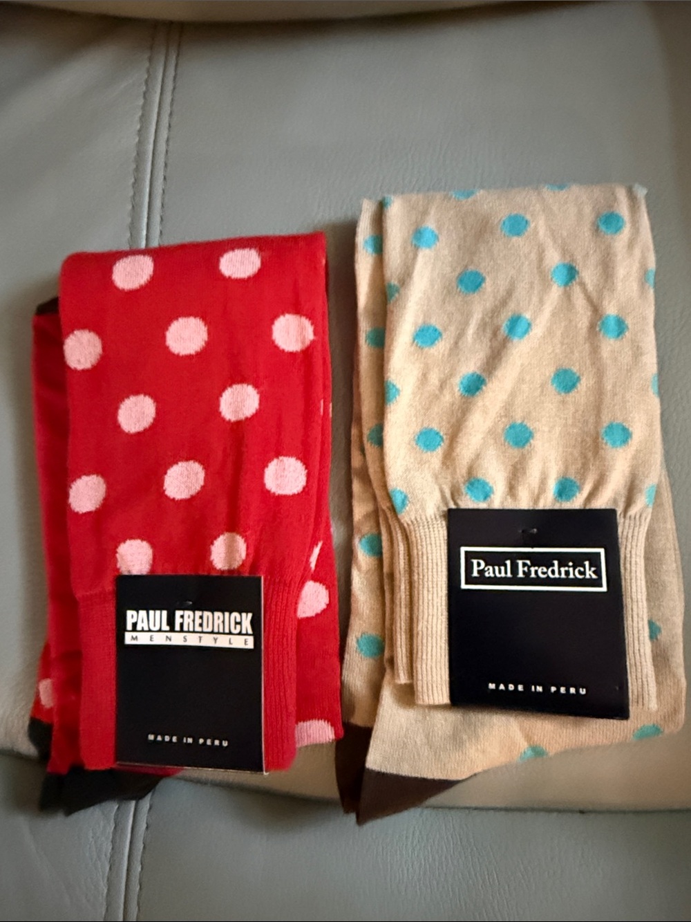 NWT Paul Fredrick Pima Cotton Polka Dot Dress Socks 2 Pair Made in Peru